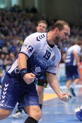 2 Bundesliga Handball VfL Luebeck Schwartau HSC 2000 Coburg 06 12 2019, Hansehalle Luebeck, GER, 2 Bundesliga Handball VfL Luebeck Schwartau HSC 2000 Coburg in picture shows jubilation Jan Schult VfL Luebeck Schwartau celebrates nordphotox xTauchnitz nph00059