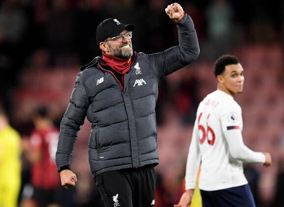 Bilder des Jahres 2019, Sport 12 Dezember Sport Themen der Woche KW49 Sport Bilder des Tages Bournemouth v Liverpool Premier League Liverpool Manager Jurgen Klopp celebrates his sides victory during the Premier League match at the Vitality Stadium, Bournemouth Content Not Available For UK Newspapers Copyright: xJeremyxLandeyx FIL-13933-0078