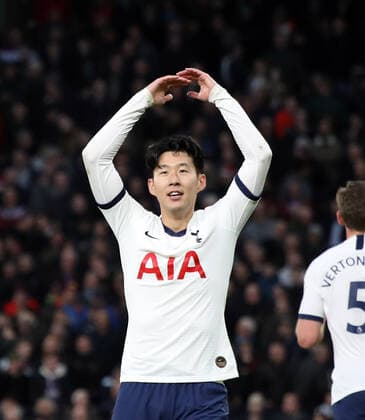 Heung-Min Son (TH) celebrates scoring the third Spurs goal 3-0, at the Tottenham Hotspur v Burnley English Premier League game at White Hart Lane Stadium, UK on December 7, 2019. **Editorial use only, license required for commercial use. No use in betting, games or a single club league player publications** 