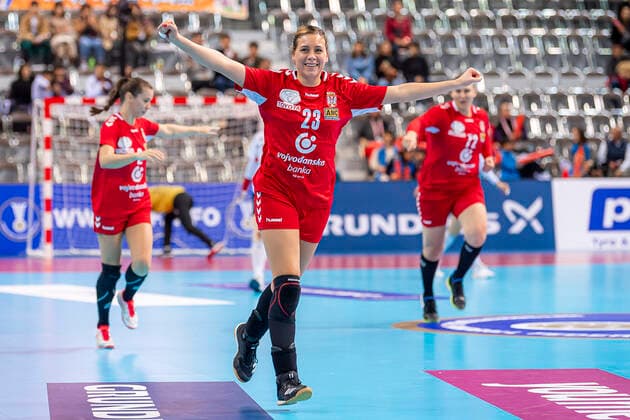 Handball, Women World Cup 2019, Main Round, Group 1, 6 Matchday , Serbia Korea Marija Obradovic Serbia Cheering Joy Emotion Kumamoto Aqua Dome Kumamoto Japan