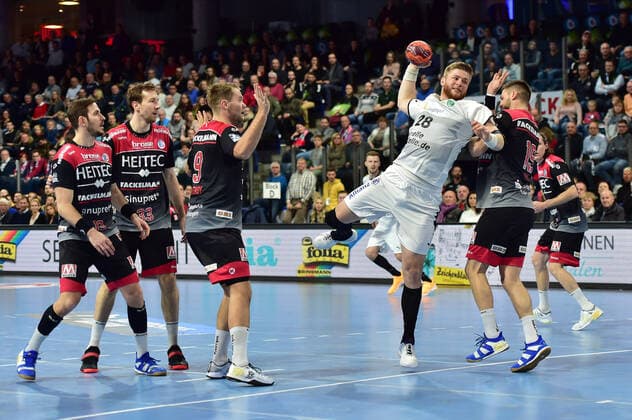 08 12 2019 Handball 1 Bundesliga LIQUI MOLY HBL Season 2019 2020 16 Matchday HC Erlangen Metropolregion Nürnberg HCE SC DHfK Leipzig OGo Michael Haaß Haass 13, HC Erlangen HCE Nikolai Link 33, HC Erlangen HCE Petter Overby 9, HC Erlangen HCE Maciej Gebala 28, SC DHfK Leipzig Sime Ivic 19, HC Erlangen HCE