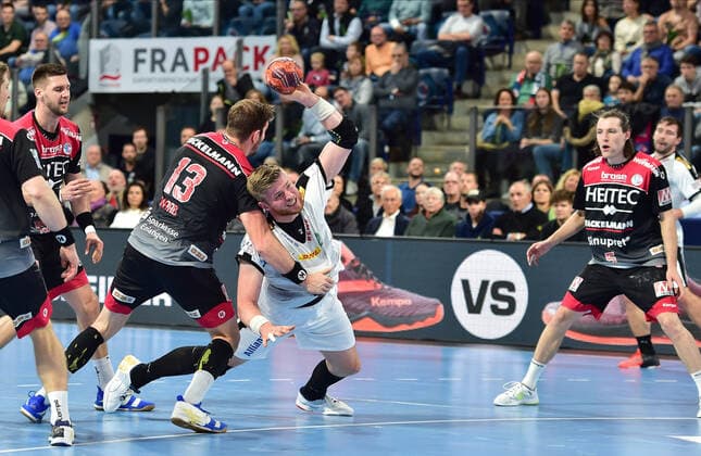 08 12 2019 Handball 1 Bundesliga LIQUI MOLY HBL Season 2019 2020 16 Matchday HC Erlangen Metropolitan Region Nuremberg HCE SC DHfK Leipzig OGo Michael Haaß Haass 13, HC Erlangen HCE Maciej Gebala 28, SC DHfK Leipzig