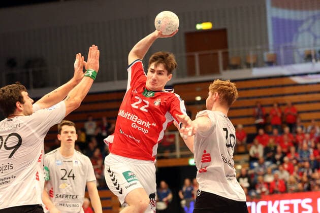 Handball 2 Handball Bundesliga 2019 2020 Handball Sports Club Hamburg vs. TV Emsdetten Jan Mojzis Emsdetten ,Sven Wesseling Emsdetten ,Philipp Bauer Handball Sports Club Hamburg ,Johannes Wasielewski Emsdetten , Sporthalle Hamburg Hamburg
