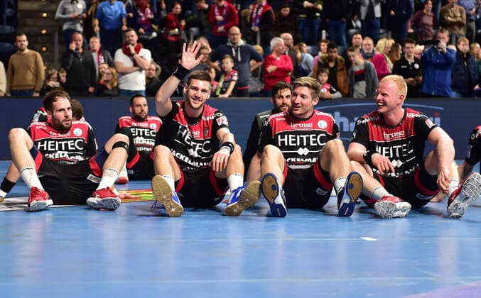 08 12 2019 Handball 1 Bundesliga LIQUI MOLY HBL Season 2019 2020 16 Matchday HC Erlangen Metropolregion Nürnberg HCE SC DHfK Leipzig OGo Team Team Jubilation Jubel Freude nach Spielende