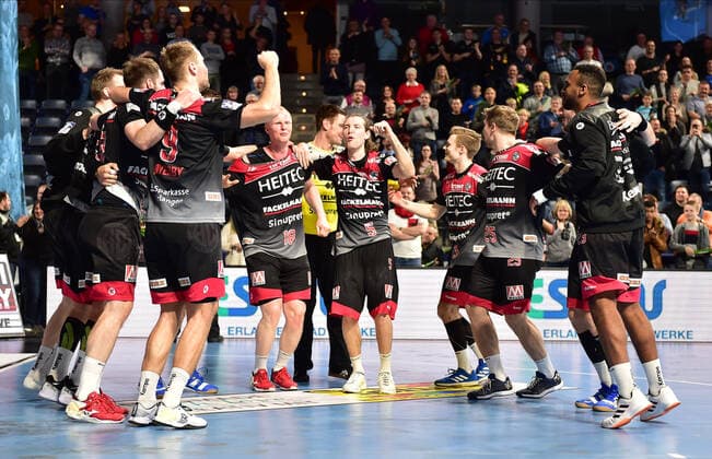 08 12 2019 Handball 1 Bundesliga LIQUI MOLY HBL Season 2019 2020 16 Matchday HC Erlangen Metropolregion Nürnberg HCE SC DHfK Leipzig OGo Team Team Jubilation Jubel Freude nach Spielende