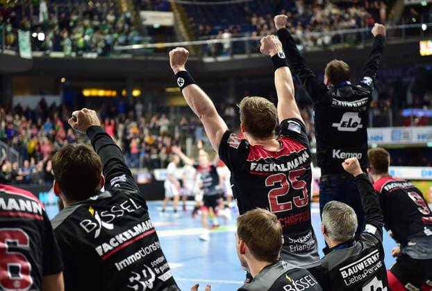 08 12 2019 Handball 1 Bundesliga LIQUI MOLY HBL Season 2019 2020 16 Matchday HC Erlangen Metropolregion Nürnberg HCE SC DHfK Leipzig OGo Team Team Jubilation Jubel Freude nach Spielende