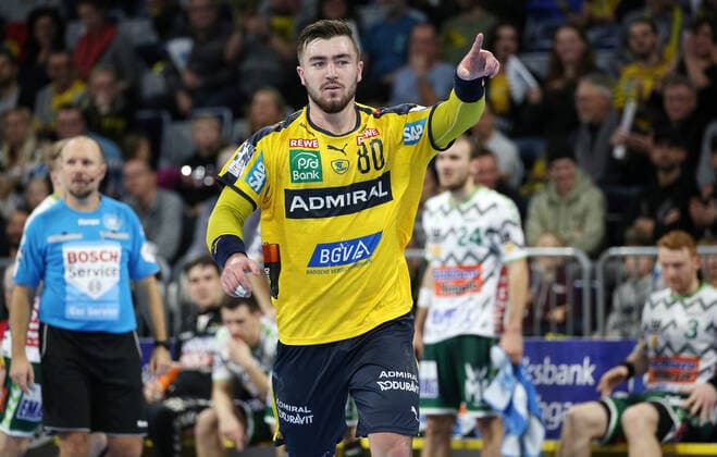Handball, 1 Bundesliga Rhein Neckar Löwen Frisch Auf Göppingen, 16 Matchday on 08 12 2019, Season 2019 20, ZmdZ, Torjubel, Jannik Kohlbacher 80, Rhein Neckar Löwen , Rhein Neckar Löwen Frisch Auf Göppingen