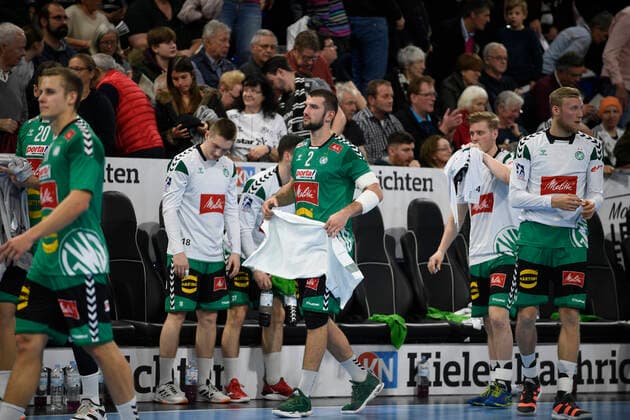 Minden at half time in Kiel, Handball Bundesliga, Liqui Moly HBL, Men, 16 Matchday, THW Kiel vs. GWD Minden, 08 12 19 Kiel Sparkassen Arena Schleswig Holstein Germany