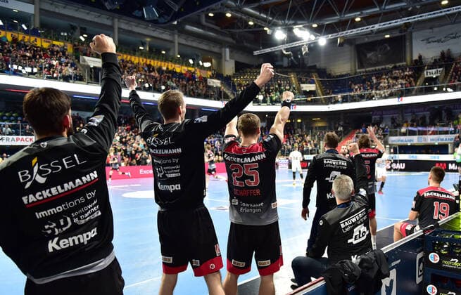08 12 2019 Handball 1 Bundesliga LIQUI MOLY HBL Season 2019 2020 16 Matchday HC Erlangen Metropolregion Nürnberg HCE SC DHfK Leipzig OGo Team Team Jubel Freude