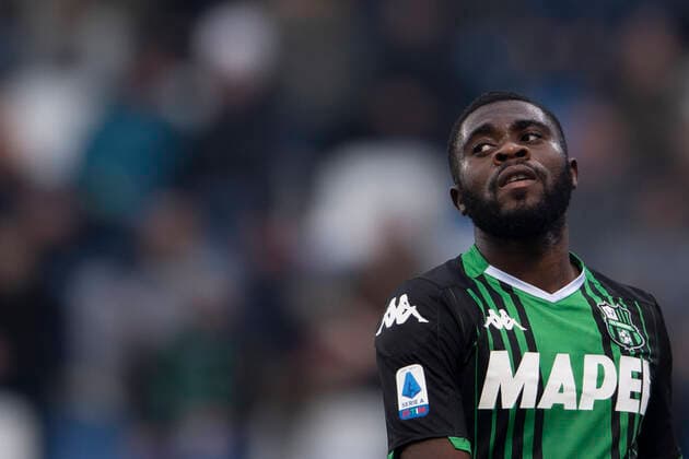 Jeremie Boga (Sassuolo) during the Italian Serie A match between Sassuolo 2-2 Cagliari at Mapei Stadium on December 08 , 2019 in Reggio Emilia, Italy. Noxthirdxpartyxsales  (118163001)