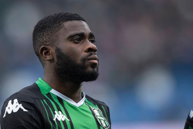 Jeremie Boga (Sassuolo) during the Italian Serie A match between Sassuolo 2-2 Cagliari at Mapei Stadium on December 08 , 2019 in Reggio Emilia, Italy. Noxthirdxpartyxsales  (118163305)