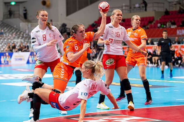 Handball, Womens World Cup 2019, Main Round, Group 1, 7 Matchday , Denmark Netherlands v li Anne Mette Hansen Denmark , Laura van der Heijden Netherlands Bietigheim , Kumamoto Aqua Dome Kumamoto Japan