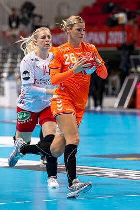 Handball, Women WM 2019, Main Round, Group 1, 7 Matchday , Denmark Netherlands v li Lotte Grigel Denmark , Angela Malestein Netherlands Bietigheim Kumamoto Aqua Dome Kumamoto Japan
