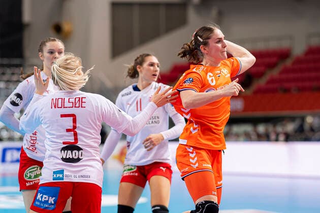Handball, Women WM 2019, Main Round, Group 1, 7 Matchday , Denmark Netherlands v li Laerke Nolsoe Pedersen Denmark , Laura van der Heijden Netherlands Bietigheim Kumamoto Aqua Dome Kumamoto Japan