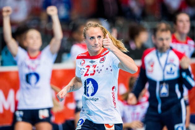 191209 Camilla Herrem of Norway celebrates during the Women s World Handball Championship game between South Korea and Norway on December 9, 2019 in Kumamoto Photo Daniel Stiller Bildbyran kod DS 59421 bbeng dam women handball handboll world handball championship 2019 norway norge handball vm south korea jubel celebration,  Copyright: DANIELxSTILLER BB191209DS026