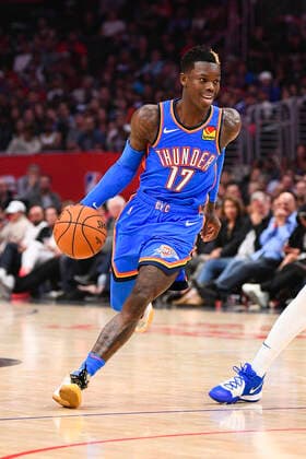 LOS ANGELES, CA - NOVEMBER 18: Oklahoma City Thunder Guard Dennis Schroder (17) drives to the basket during a NBA, Basketball Herren, USA game between the Oklahoma City Thunder and the Los Angeles Clippers on November 18, 2019 at STAPLES Center in Los Angeles, CA. (Photo by Brian Rothmuller Icon Sportswire) NBA: NOV 18 Thunder at Clippers Icon191118075