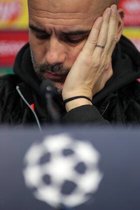 Sport Bilder des Tages Zagreb: Pep Guardiola and Ilkay Gundogan at the press conference, PK, Pressekonferenz 10.12.2019., Croatia, Zagreb, stadium Maksimir - UEFA Champions League, group C, round 6, GNK Dinamo - FC Manchester City. Press conferece by FC Manchester City. Ilkay Gundogan. Manchester City coach Josep Guardiola.  GoranxStanzl PIXSELL