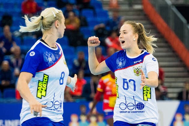 191211 Anastasiia Illarionova of Russia celebrates during the Women s World Handball Championship match between Spain and Russia on December 11, 2019 in Kumamoto Photo Ludvig Thunman BILDBYRAN kod LT 35699 bbeng dam women handball handboll world handball championship 2019 ryssland russia spain spanien jubel celebration,  Copyright: LUDVIGxTHUNMAN BB191211LT022