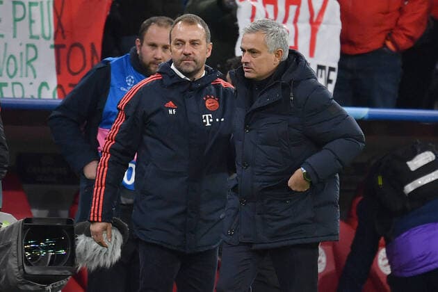 v li Hans Dieter Flick Hansi ,Coach Bayern Muenchen with Jose MOURINHO Coach Tottenham FC Bayern Muenchen Tottenham Hotspur 3 1, Football Champions League,Group B, Group Phase,6 Matchday, on 11 12 2019 A L L I A A N Z A R E N A DFL REGULATIONS PROHIBIT ANY USE OF PHOTOGRAPHS AS IMAGE SEQUENCES AND OR QUASI VIDEO