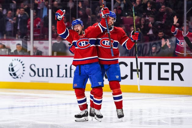 December 10, 2019: Montreal Canadiens left wing Tomas Tatar (90) celebrates his goal with his teammates during the Ottawa Senators versus the Montreal Canadiens game at Bell Centre in Montreal, Quebec. CSM NHL, Eishockey Herren, USA 2019: Senators vs Canadiens DEC 10 - ZUMAc04_ 20191211_zaf_c04_080 Copyright: xDavidxKirouacx