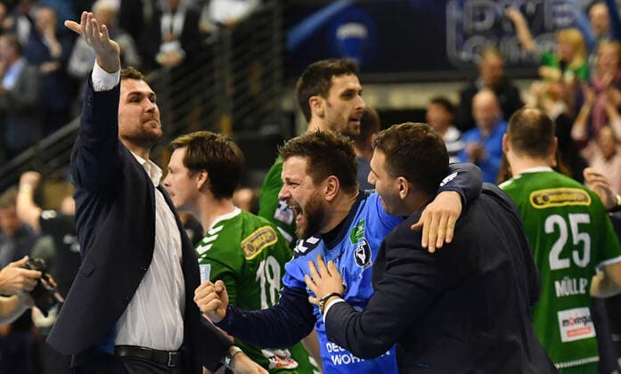 Martin Ziemer Goalkeeper Füchse , cheers after the game Füchse Berlin THW Kiel 1 Bundesliga, DKB Handballbundesliga, 2019 2020 Men, Men, Handball, Germany, Germany, Max Schmeling Halle Berlin, 12 12 2019