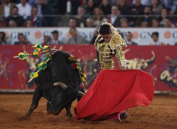 Mexican bullfighter Sergio Flores fights the bull Amor Inspirador , 518 kg, in Mexico City, Mexico, during the 7th day of the Temporada Grande bullfighting fair, 12 December 2019. Temporada Grande bullfighting in Mexico !ACHTUNG: NUR REDAKTIONELLE NUTZUNG!  Copyright: xMarioxGuzmanx AME5644 20191213-637118237785336010