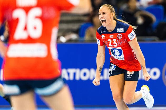 191213 Camilla Herrem of Norway celebrates during the Women s World Handball Championship semifinal between Norway and Spain on December 13, 2019 in Kumamoto Photo Daniel Stiller Bildbyran kod DS 59429 bbeng dam women handball handboll world handball championship 2019 handball norway norge vm spain spanien jubel,  Copyright: DANIELxSTILLER BB191213DS090