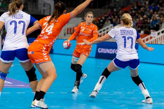 Handball, Womens World Cup 2019, Semifinals, Russia Netherlands v li Yaroslava Frolova Russia , Martine Smeets Netherlands , Estavana Polman Netherlands , Vladlena Bobrovnikova Russia Kumamoto Park Dome Kumamoto Japan