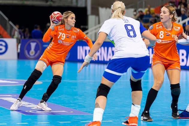 Handball, Womens World Cup 2019, Semifinals, Russia Netherlands v li Estavana Polman Netherlands , Anna Sen Russia , Lois Abbingh Netherlands Kumamoto Park Dome Kumamoto Japan