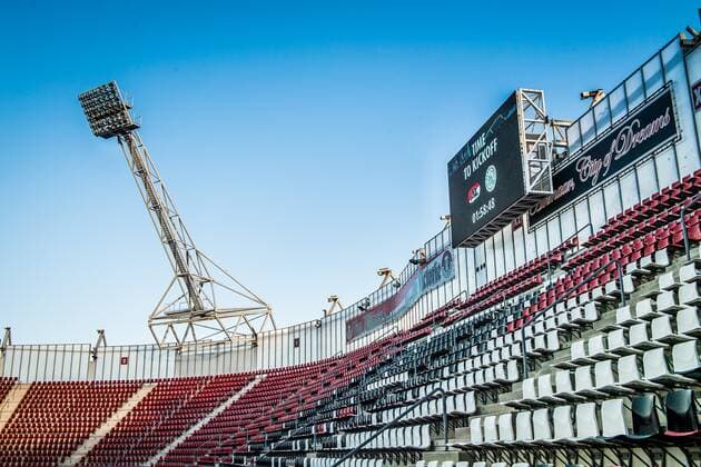 overview stadium without roof during the Dutch Eredivisie match between AZ Alkmaar and Ajax Amsterdam at AFAS stadium on December 15, 2019 in Alkmaar, The Netherlands Dutch Eredivisie 2019 2020 xVIxANPxSportx xRonaldxBonestrooxIVx 403371619