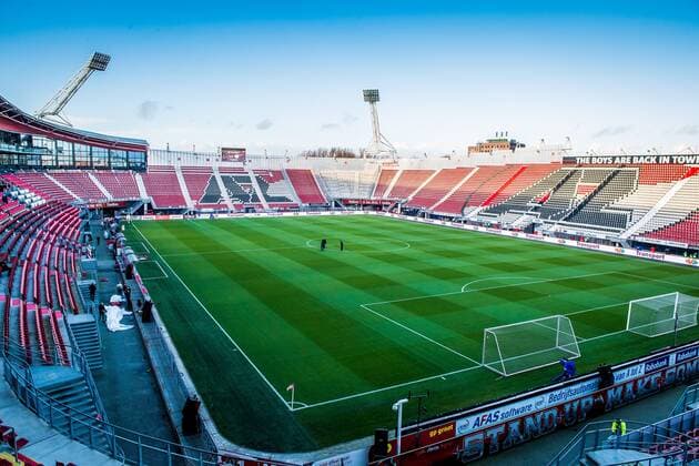 overview stadium without roof during the Dutch Eredivisie match between AZ Alkmaar and Ajax Amsterdam at AFAS stadium on December 15, 2019 in Alkmaar, The Netherlands Dutch Eredivisie 2019 2020 xVIxANPxSportx xRonaldxBonestrooxIVx 403371628