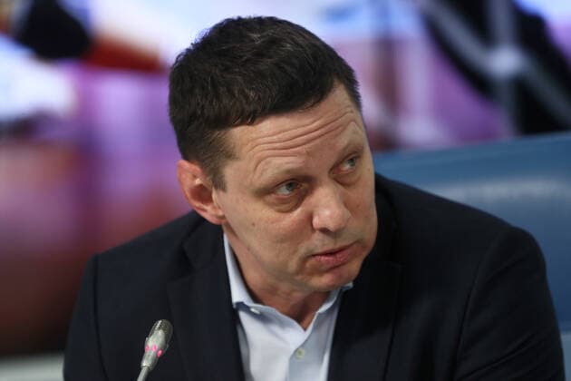 MOSCOW, RUSSIA - DECEMBER 17, 2019: Lev Voronin, General Director of the Russian Handball Federation, at a press conference, PK, Pressekonferenz on their performance at the 2019 IHF World Women s Handball Championship held in Japan. Alexander Shcherbak TASS  TS0C7970