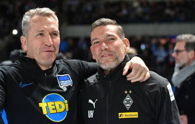 Andreas Köpke Goalkeeper Coach Hertha BSC and Uwe Kamps Gladbach before the game Hertha BSC Berlin Borussia Mönchengladbach 1 Bundesliga 2019 2020, 1 BL, 1 Bundesliga, DFL, Football, Soccer, Soccer, Men, Men, Men, Germany, Germany Berlin, 21 12 2019, Olympiastadion DFL REGULATIONS PROHIBIT ANY USE OF PHOTOGRAPHS AS IMAGE SEQUENCES AND OR QUASI VIDEO
