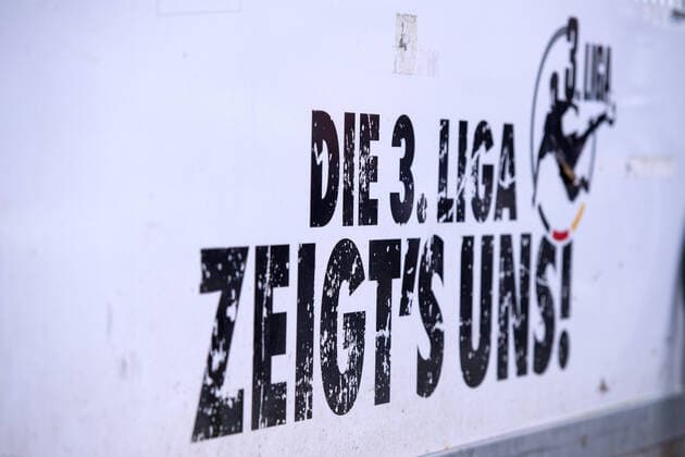 Münster, Germany 21 12 2019 3 Liga 2019 2020 SC Preußen Münster vs TSV 1860 München Branding, Logo, Emblem third league The 3 Liga shows us the DFB DFB regulations prohibit any use of photographs as image sequences and or quasi video Münster Nordrhein Westfalen Germany Preußenstadion