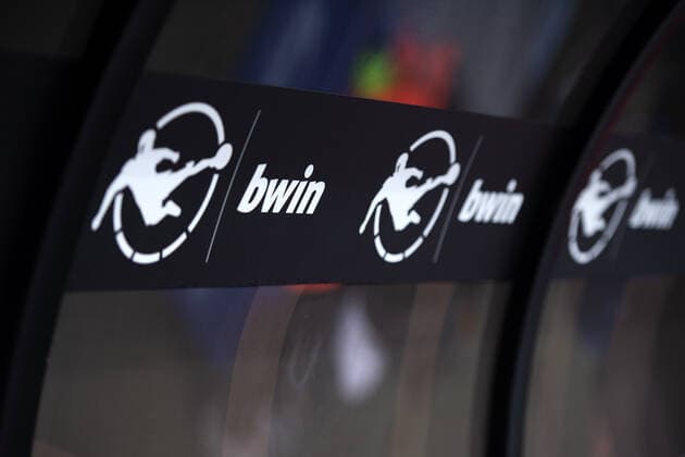 Münster, Germany 21 12 2019 3 Liga 2019 2020 SC Preußen Münster vs TSV 1860 München Branding, logo, emblem, advertising, bwin, sports betting, third league, 3 Liga DFB regulations prohibit any use of photographs as image sequences and or quasi video Münster Nordrhein Westfalen Germany Preußenstadion