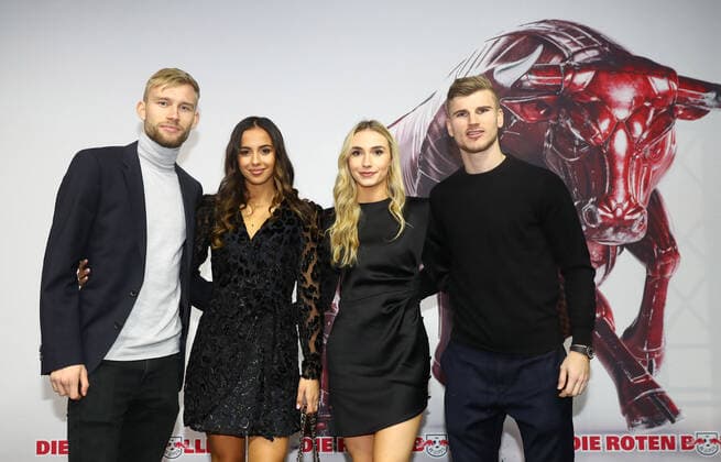 RB Leipzig Christmas Party Leipzig, 21 12 2019, Soccer, Bundesliga, RB Leipzig Christmas Party in the power plant, In the picture the RB players Konrad Laimer with girlfriend Ines Sarah li and Timo Werner with girlfriend Paula,