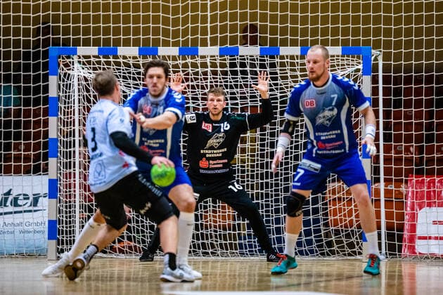 Philip Ambrosius 16 Dessau Rosslauer HV 06 during the match in the 3 League North East Men Handball Season 2019 2020 between Dessau Rosslauer HV 06 and Eintracht Hildesheim in the Anhalt Arena on 22 December 2019 in Dessau Rosslau, Saxony Anhalt, Germany