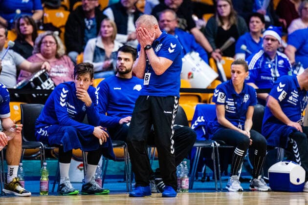 Coach Uwe Jungandreas Dessau Rosslauer HV 06 desperately on the sidelines during the match in the 3 League North East Men Handball Season 2019 2020 between Dessau Rosslauer HV 06 and Eintracht Hildesheim in the Anhalt Arena on December 22nd 2019 in Dessau Rosslau, Saxony Anhalt, Germany