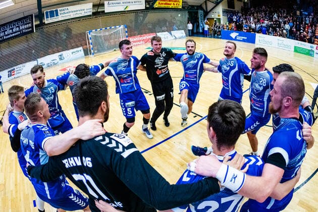 Jubilation at the Dessau Rosslauer HV 06 after the last victory of the year during the match in the 3 League North East Men Handball Season 2019 2020 between Dessau Rosslauer HV 06 and Eintracht Hildesheim in the Anhalt Arena on 22 December 2019 in Dessau Rosslau, Saxony Anhalt, Germany