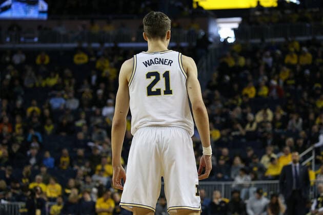 ANN ARBOR, MI - DECEMBER 21: Michigan Wolverines guard Franz Wagner (21) looks on during a regular season non-conference game between the Presbyterian Blue Hose and the (14) Michigan Wolverines on December 21, 2019, at Crisler Center in Ann Arbor, Michigan. (Photo by Scott W. Grau Icon Sportswire) COLLEGE BASKETBALL: DEC 21 Presbyterian at Michigan Icon191221668