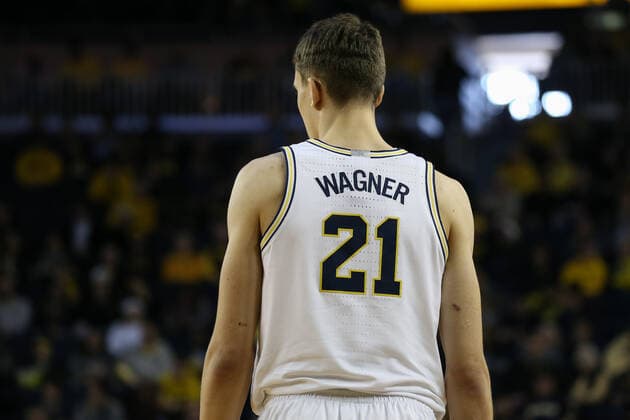 ANN ARBOR, MI - DECEMBER 21: Michigan Wolverines guard Franz Wagner (21) looks on during a regular season non-conference game between the Presbyterian Blue Hose and the (14) Michigan Wolverines on December 21, 2019, at Crisler Center in Ann Arbor, Michigan. (Photo by Scott W. Grau Icon Sportswire) COLLEGE BASKETBALL: DEC 21 Presbyterian at Michigan Icon191221669