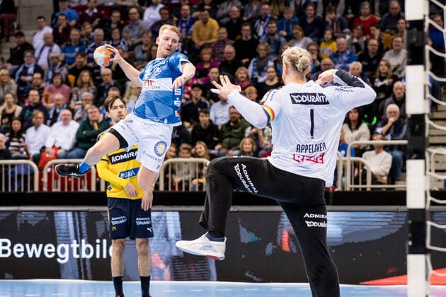 1 Handball Bundesliga Bergischer HC Rhein Neckar Loewen 26 12 2019 Sebastian Damm 21, Bergischer Handball Club , Mikael Alf Appelgren 1, Rhein Neckar Loewen , 1 Handball Bundesliga, Bergischer HC Rhein Neckar Loewen, ISS Dome, Duesseldorf Copyright: xBEAUTIFULxSPORTS Wunderlx