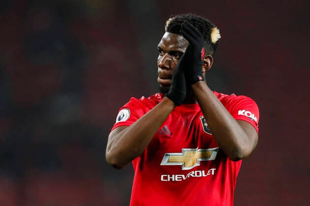 Paul Pogba of Manchester United, ManU during the Premier League match at Old Trafford, Manchester. Picture date: 26th December 2019. Picture credit should read: James Wilson Sportimage EDITORIAL USE ONLY. No use with unauthorised audio, video, data, fixture lists, club league logos or live services. Online in-match use limited to 120 images, no video emulation. No use in betting, games or single club league player publications. SPI-0396-0055