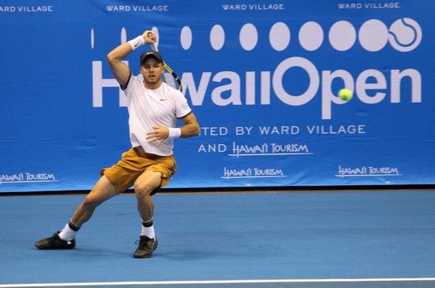 December 26, 2019 - Christian Harrison retuned a volley during the Hawaii Open invitational tournament match between Christian Harrison (USA) and Brandon Nakashima (USA) at the Stan Sheriff Center in Honolulu, HI - CSM. Tennis 2019: Hawaii Open DEC26 - ZUMAc04_ 20191226_zaf_c04_123 Copyright: xMichaelxSullivanx