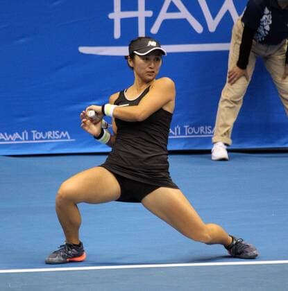 December 27, 2019 - Misaki Doi hits a return shot at the Hawaii Open invitational tournament match between Misaki Doi (Japan) and Angelique Kerber (Germany) at the Stan Sheriff Center in Honolulu, HI - CSM Tennis 2019: Hawaii Open DEC27 - ZUMAc04_ 20191227_zaf_c04_258 Copyright: xMichaelxSullivanx