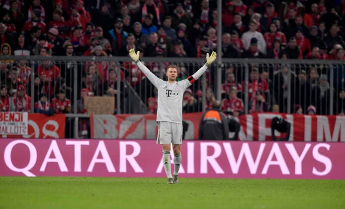 21 12 2019, Football 1 Bundesliga 2019 2020, 17 Matchday, FC Bayern Munich VfL Wolfsburg, in the Allianz Arena Munich Goalkeeper Manuel Neuer FC Bayern Munich gesticulated DFL and DFB regulations prohibit any use of photographs as image sequences and or quasi video
