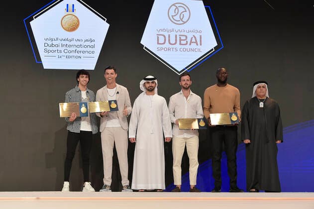 Foto Fabio Ferrari - LaPresse 28 Dicembre 2019 Dubai ( Emirati Arabi ) 14ma edizione di Dubai International Sports Conference -Globe Soccer Award 2019 Nella foto:Jo& xe3;o F& xe9;lix (Atl& xe9;tico de Madrid &amp; Portugal national team, Nationalteam Star )Cristiano Ronaldo (Juventus &amp; Portugal National Team Star ), Romelu Lukaku (Inter Milan &amp; Belgium National Team Star ) Miralem Pjanic& x301; (Juventus &amp; Bosnia &amp; Herzegovina National Team Star ) photo Fabio Ferrari LaPresse December 28, 2019 Dubai (Unated Arab Emirate) Sport 13th edition of the Dubai International Sports Conference - - Globe Soccer Award 2019 In the pic:Jo& xe3;o F& xe9;lix (Atl& xe9;tico de Madrid &amp; Portugal National Team Star )Cristiano Ronaldo (Juventus &amp; Portugal National Team Star ), Romelu Lukaku (Inter Milan &amp; Belgium National Team Star ) Miralem Pjanic& x301; (Juventus &amp; Bosnia &amp; Herzegovina National Team Star )  Copyright: xFabioxFerrari LaPresse LaPresse x
