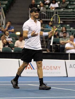 December 28, 2019 - Christian Harrison has a laugh in a mixed doubles exhibition match at the Hawaii Open invitational tournament between teams Danielle Collins Sam Querrey and Yanina Wickmayer Christian Harrison at the Stan Sheriff Center in Honolulu, HI - CSM Tennis 2019: Hawaii Open DEC28 - ZUMAc04_ 20191228_zaf_c04_507 Copyright: xMichaelxSullivanx
