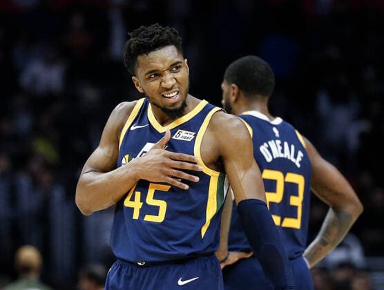 Sport Bilder des Tages December 28, 2019, Los Angeles, California, U.S: Utah Jazz s Donovan Mitchell (45) reacts during an NBA, Basketball Herren, USA basketball game between Los Angeles Clippers and Utah Jazz, Saturday, December 28, 2019, in Los Angeles. NBA 2019: Jazz 120:107 Clippers - ZUMAc68_ 20191228_zaf_c68_056 Copyright: xRingoxChiux