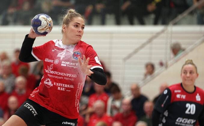 Handball 1 Bundesliga Women THC HSG Bensheim Auerbach Flames 29 12 2019, Erfurt, Riethsporthalle, Handball 1 Bundesliga Women, Season 2019 2020, Thüringer Handballclub, THC HSG Bensheim Auerbach Flames in the picture Beate Scheffknecht THC